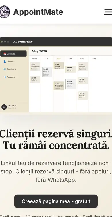 AppointMate pe telefon: pagina principală